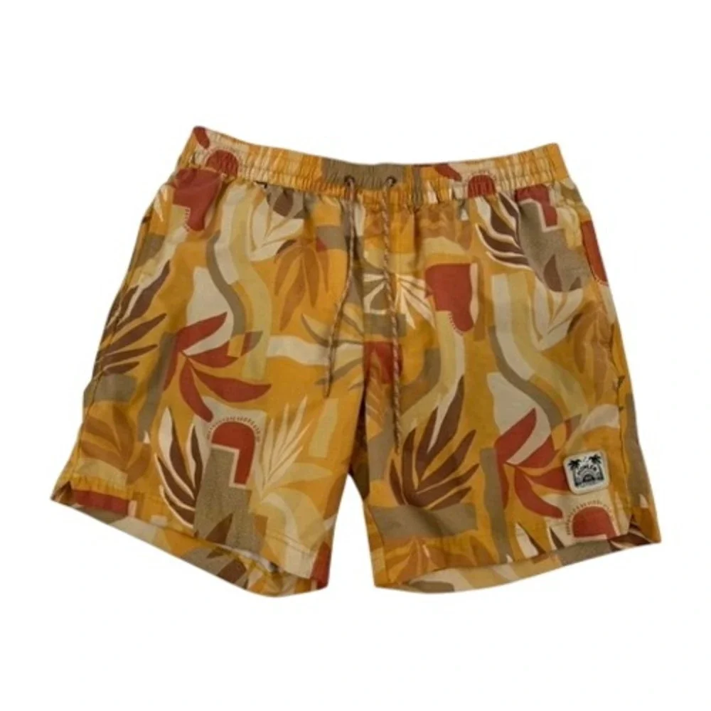 Howler Brothers Board Shorts Mens 35 Yellow Abstract Botanical Surf Swim Trunks
